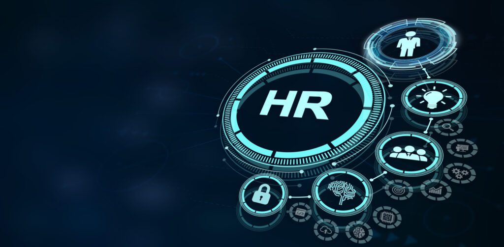 A picture of an hr logo with gears and locks.