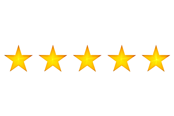 Five gold stars on green background.